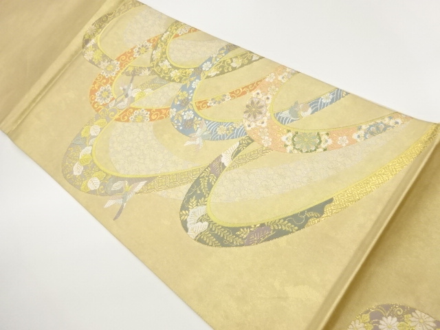 曲線に華文・花鳥・古典柄模様織出し袋帯